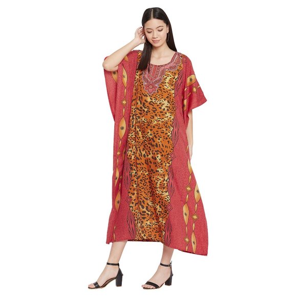 Gypsie Blu Plus Size Animal Printed Beach Kaftan Summer Dress Beach Cover Up - Picture 6 of 10